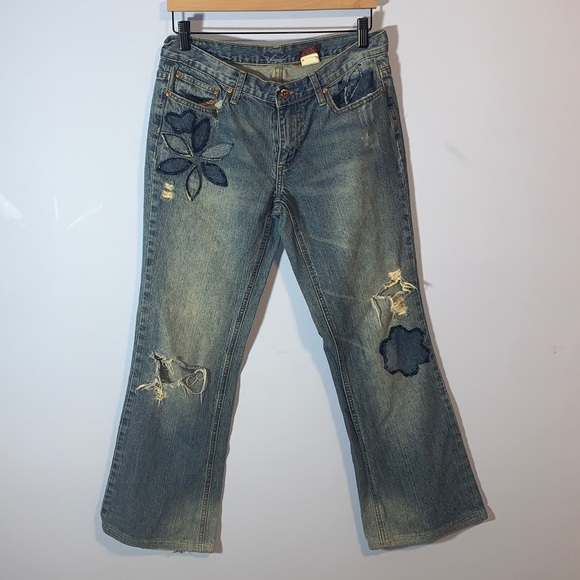 BONGO girls distressed patch unique vintage 90’s Denim Jeans 11 bootcut lowrise - Picture 1 of 12
